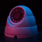 Home Security Camera In Charleston Highlighted by blue and red light